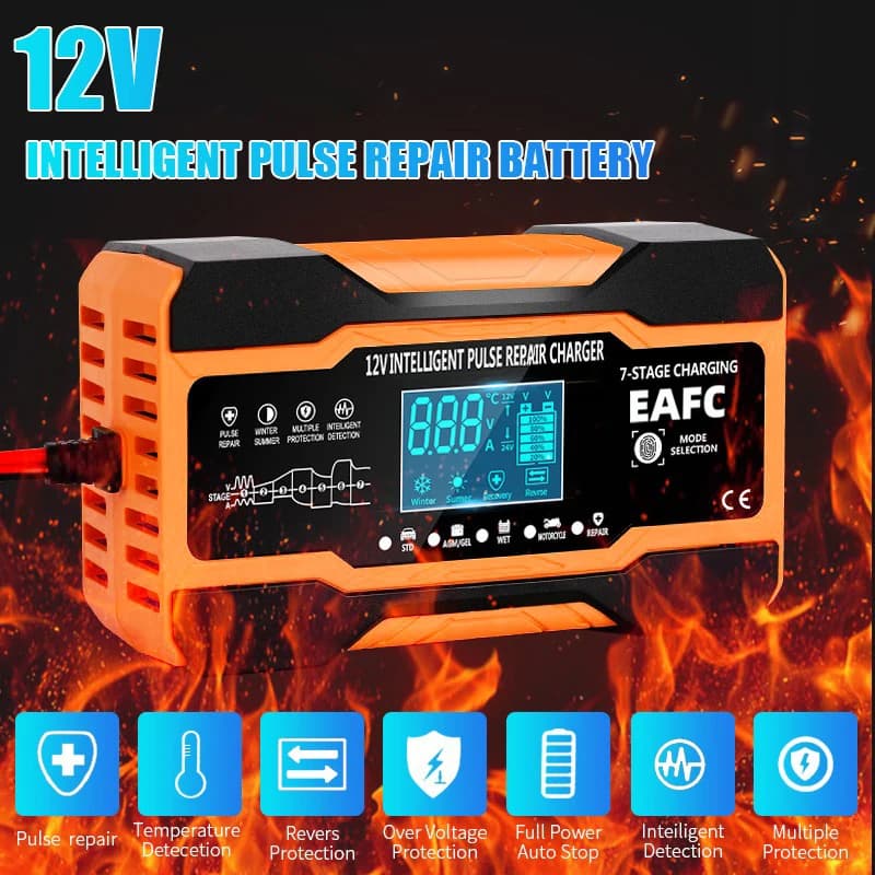 EAFC 12V 12A chargeur de batterie de voiture 240W réparation d'impulsions entièrement automatique ch