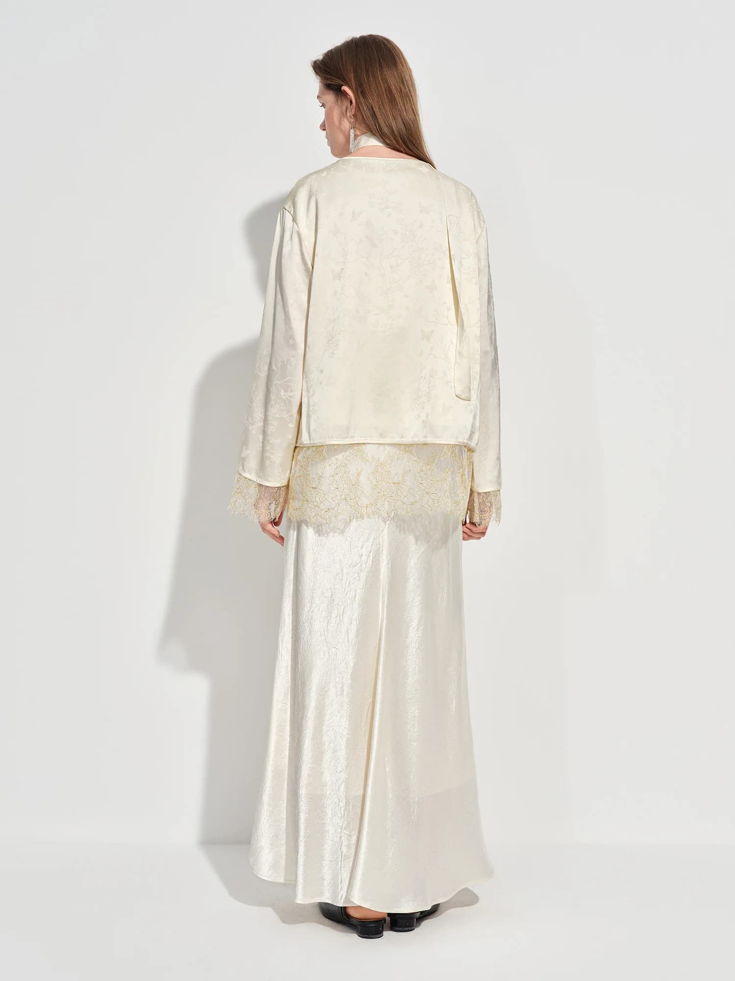 FSLE Nouvelle Blouse Femme en Satin Jacquard d'inspiration chinoise, Col en V, Fermeture à Boutons, 
