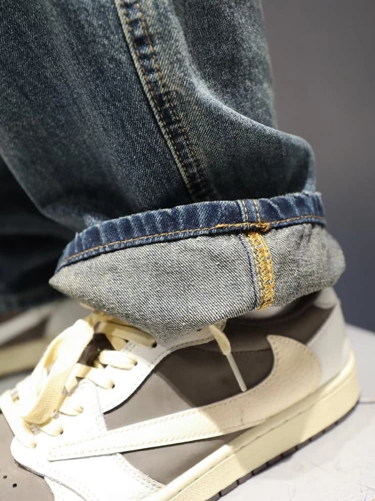 Nouveaux hommes déchiré jean Baggy droit mode Vintage bleu Denim pantalon personnalité Streetwear Hi