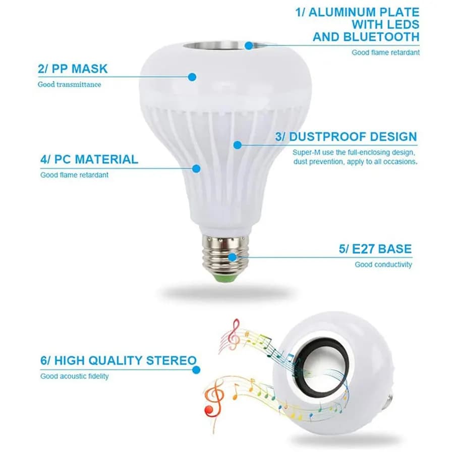Ampoule LED E27 AC 85-265V 12W, avec haut-parleur Bluetooth, télécommande musicale, lampe RGB à coul