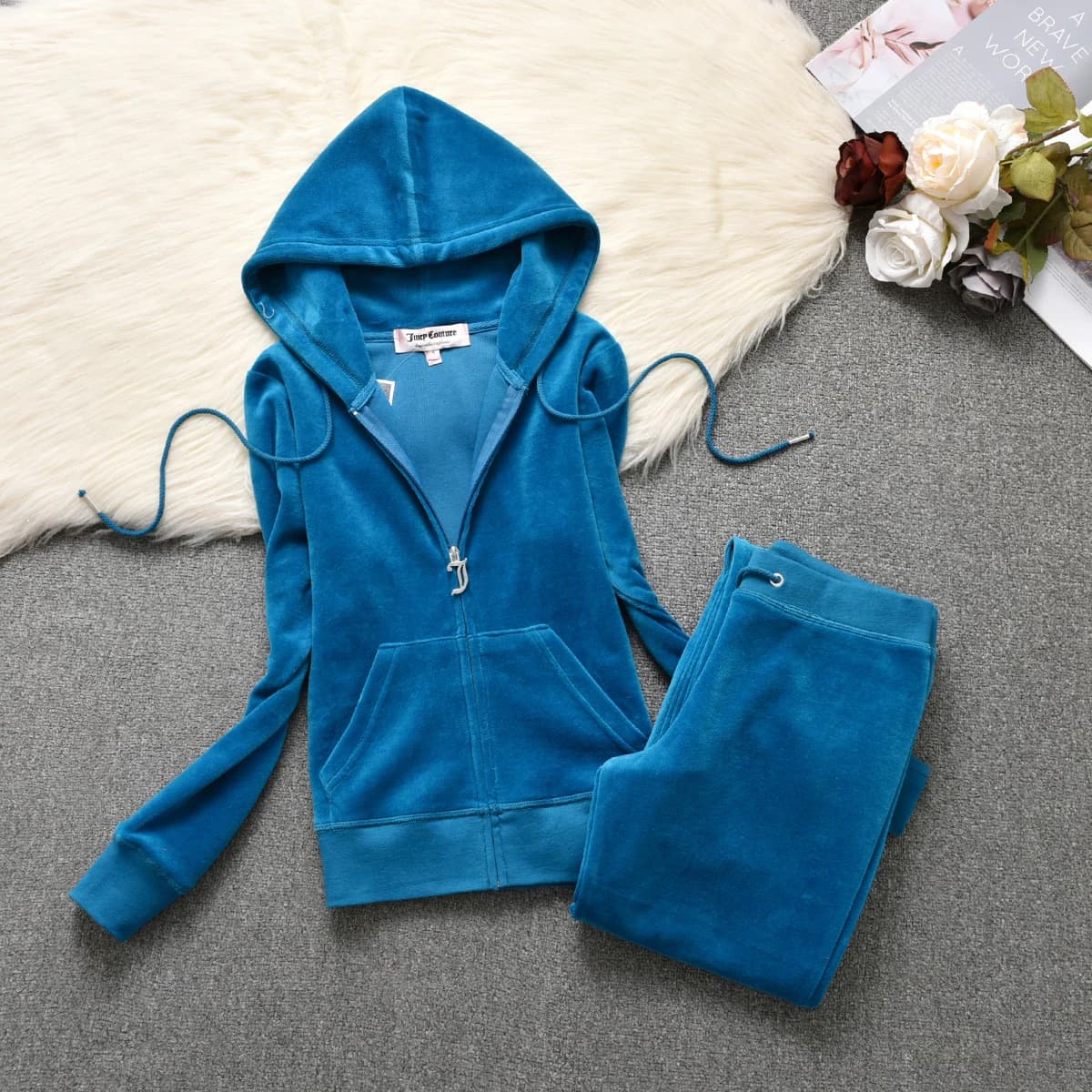Ensemble de survêtement en velours 666 avec diamants 2026 pour femme – Veste à fermeture éclair et p