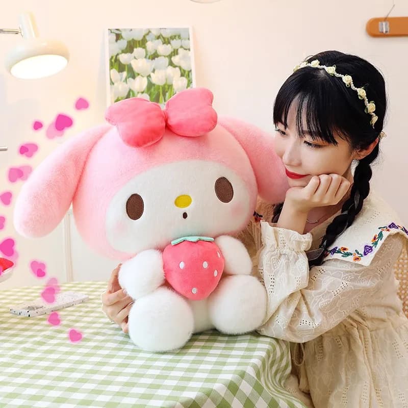 25 cm Sanrio fraise Kuromi oreiller en peluche jouet doux en peluche fraise mélodie Figure poupée ca