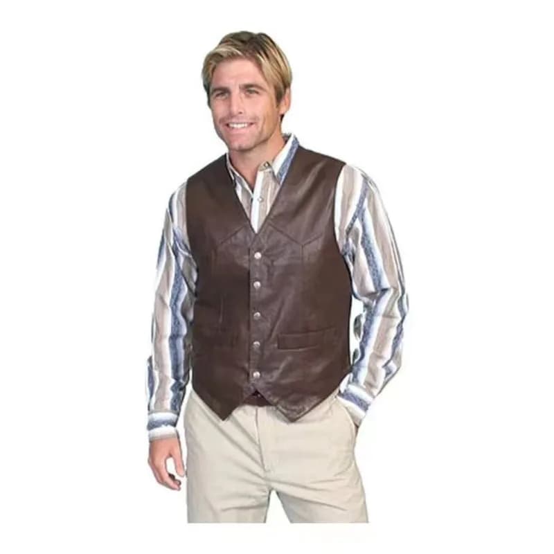 Gilet pour hommes d'affaires européens mode décontracté rétro couleur unie col en v bouton Western s