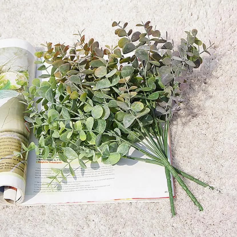 Plantes artificielles en plastique, feuilles, branche d'eucalyptus vert, bricolage, jardin, maison, 