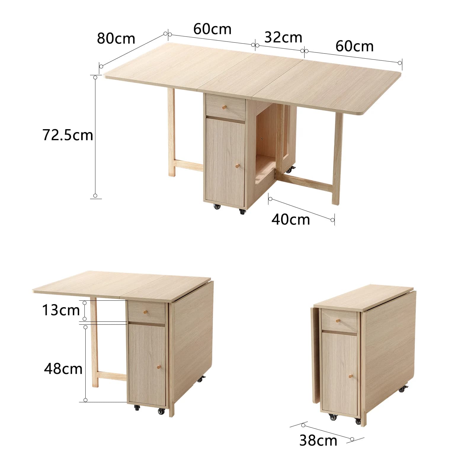 Table de salle à manger pliante extensible avec cuir chevelu tombant, table peu encombrante pour sal