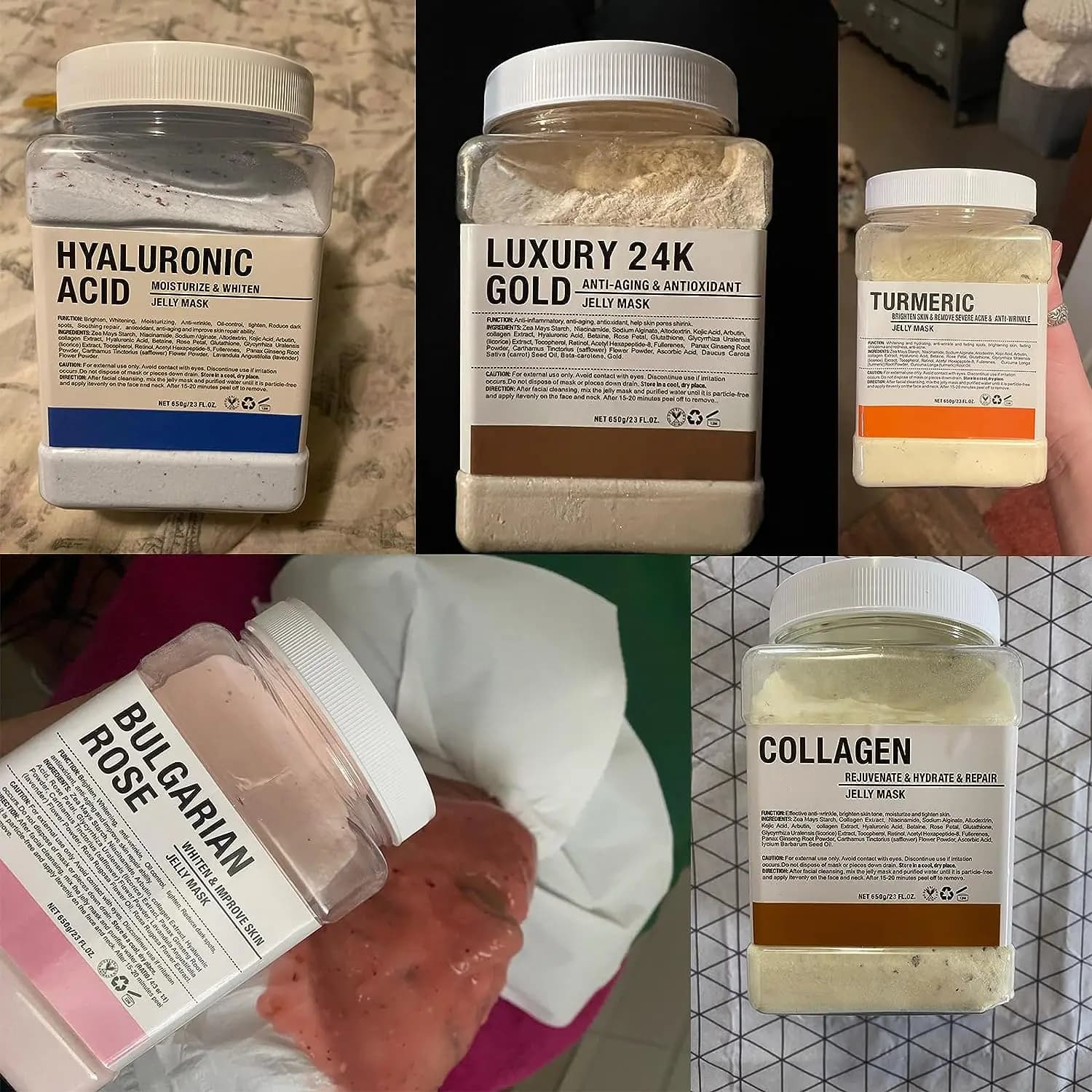 Masque de gelée en poudre, 6 pièces, vente en gros, 650G, masques professionnels, utilisation en Sal