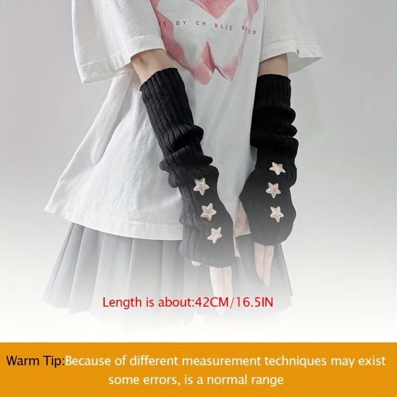 1 paire de gants sans doigts pour femmes, avec décoration d'étoiles, blanc/noir/rose, lavables en ma