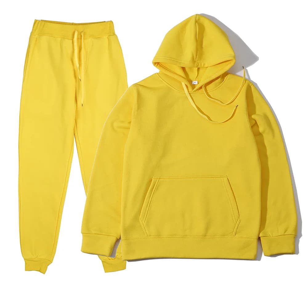 Homme automne et hiver nouvelle couleur unie sweat à capuche + pantalon deux pièces ensemble à la mo