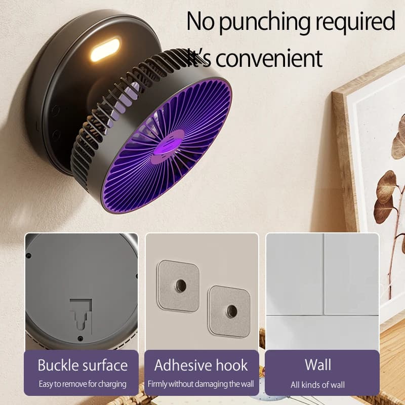 Petit ventilateur de bureau portable, aste, mural, pliable à 90 °, 4 vitesses, veilleuse chaude, 202