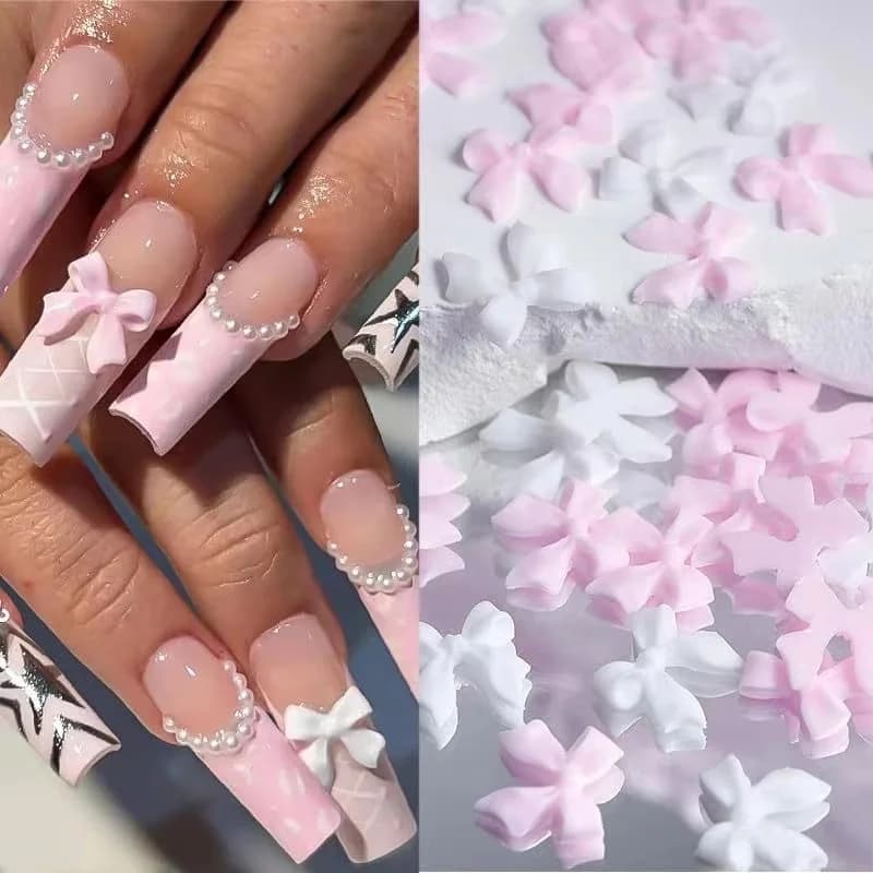 Mélange acrylique nœud papillon 3D Nail Art décorations fleur résine breloques or perles Caviar perl