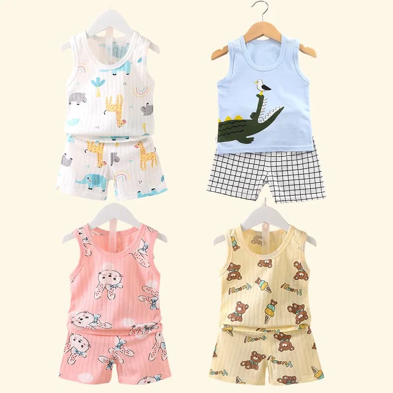 Vêtements pour enfants imprimé hauts sans manche shorts mignon respirant enfants été gilet ensemble 