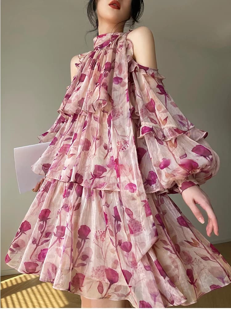 Style de plage Mini robe florale femme Boho 2025 printemps à manches longues fête fée robe femme mod