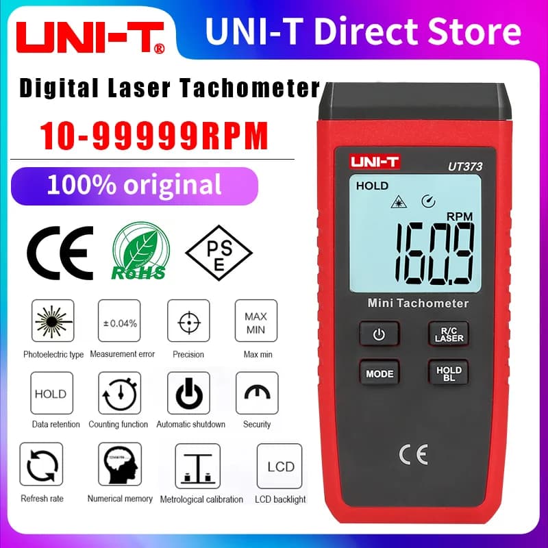UNI-T Mini tachymètre Laser numérique UT373 tachymètre sans Contact plage de RPM 10-99999 tr/min tac