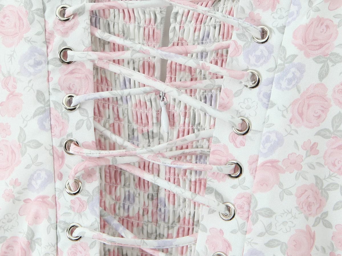 Robe longue en dentelle épissée, imprimé Floral, Sexy, froncé sur la poitrine, Style Corset, à brete