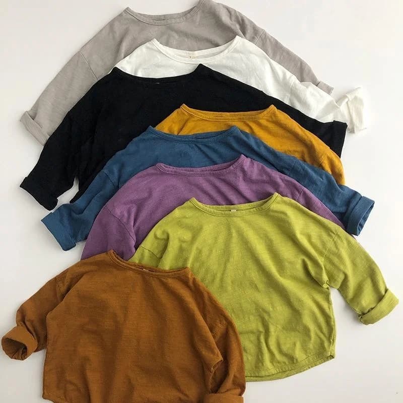 Bébé garçons T-shirt basique à manches longues T-shirts pur coton bébé hauts pour filles enfants T-s