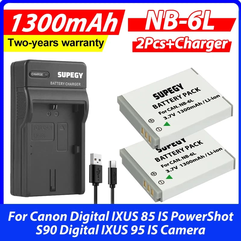 Lot de 2 batteries NB-6L NB-6LH NB6L 1300mAh + chargeur USB LCD pour appareil photo numérique CANON 