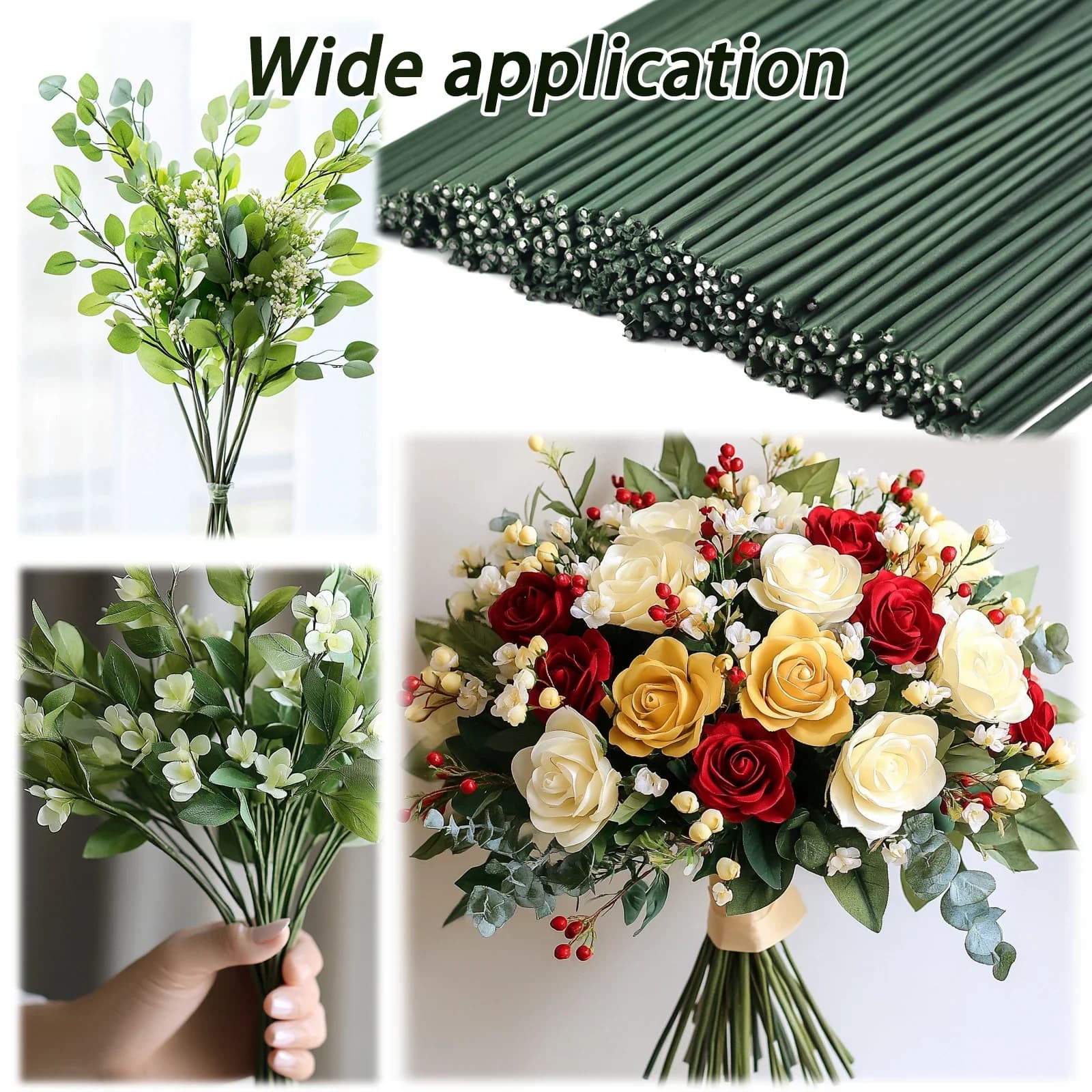 Tiges de fleurs vertes artificielles, 50 pièces, 15/20/25/30/40cm, matériel Floral, accessoires de t