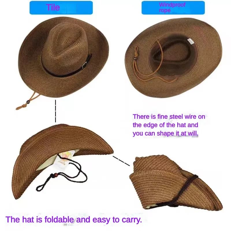 Chapeau de paille jazz pliable pour hommes et femmes, extra large, taille 62cm, lanière de plage d'é