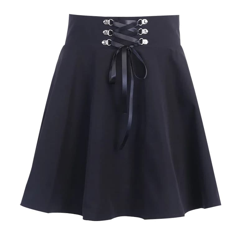Jupe gothique noire pour femme, style japonais, hipster noir, bulle JK, lacets, fermeture éclair au 