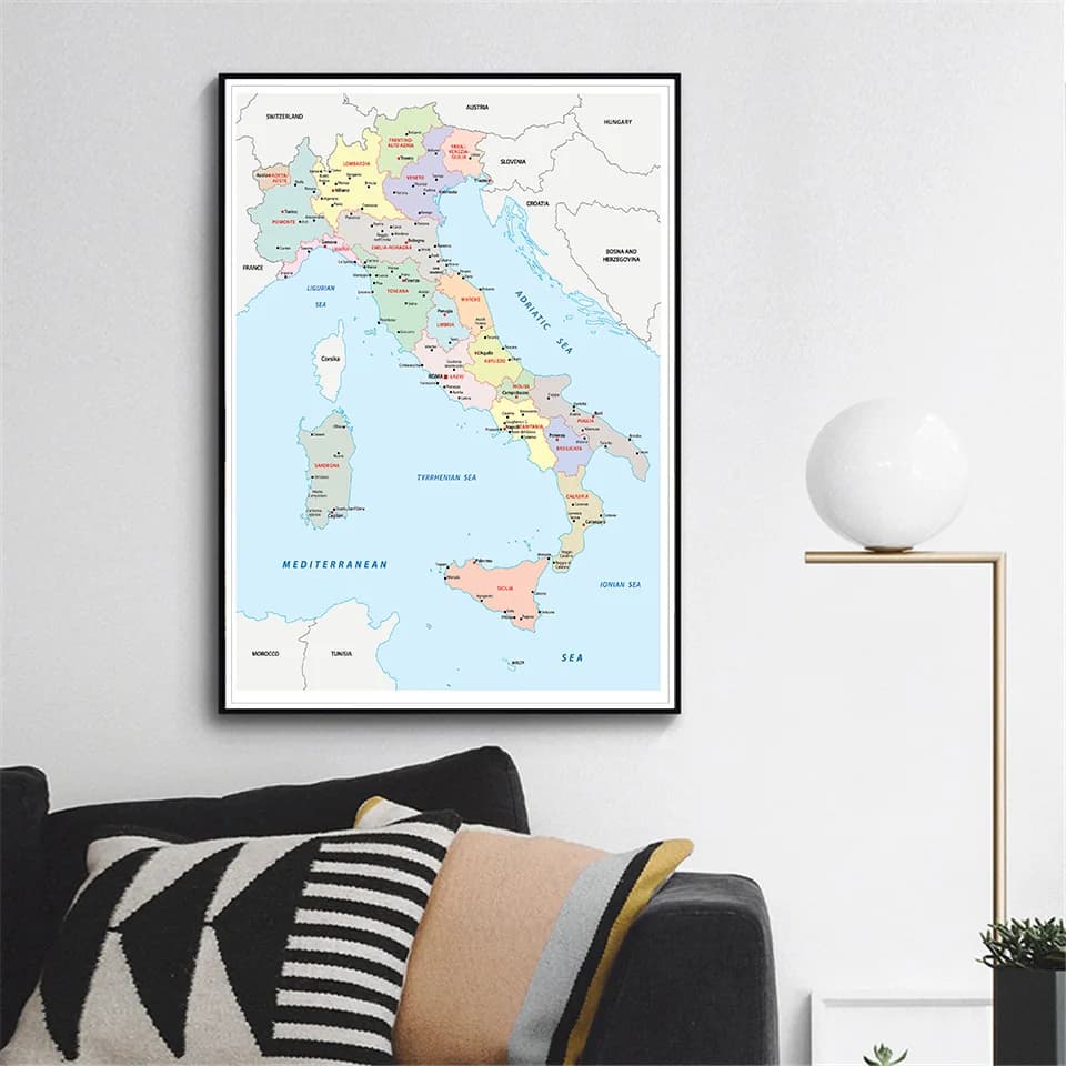 100*150 cm la carte politique d'italie en italien grand affiche murale Non-tissé toile peinture sall