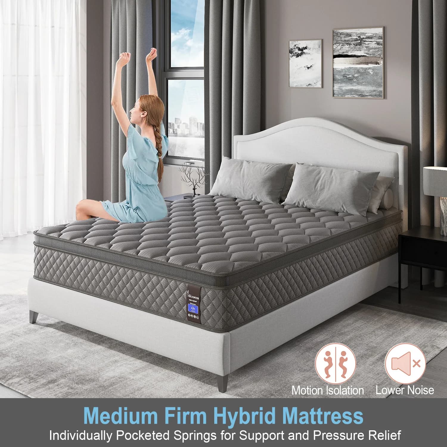 Matelas double Queen King Size 10 "12" 14 " dans une boîte en mousse à mémoire de forme à ressorts h