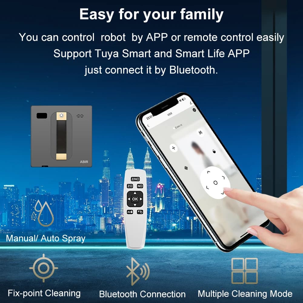 (code promo: HOT888)Robot nettoyeur de vitres ABIR WD8, double pulvérisation d'eau, mémoire intellig
