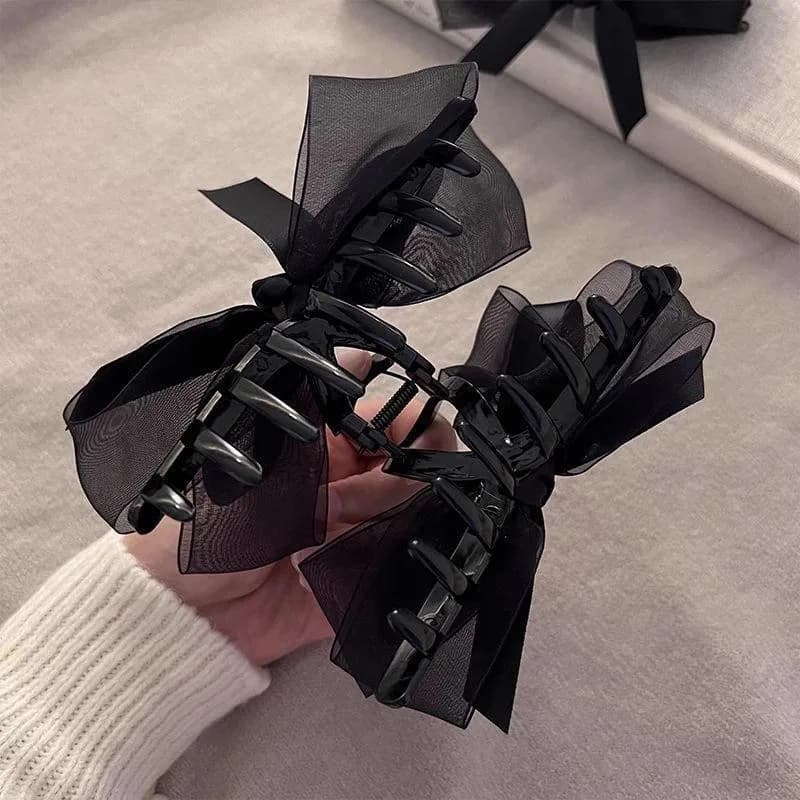 Pince à cheveux avec nœud en maille noire ultra-fantasy, pour l'arrière de la tête, pour cheveux épa