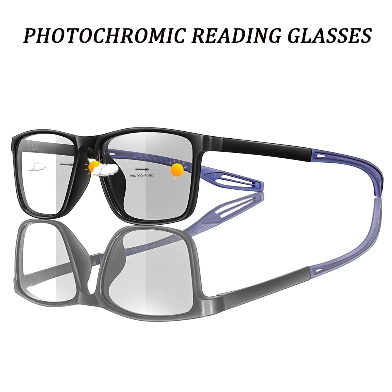 3 paires de lunettes de lecture photochromiques classiques carrées pour presbyte, Anti-lumière bleue