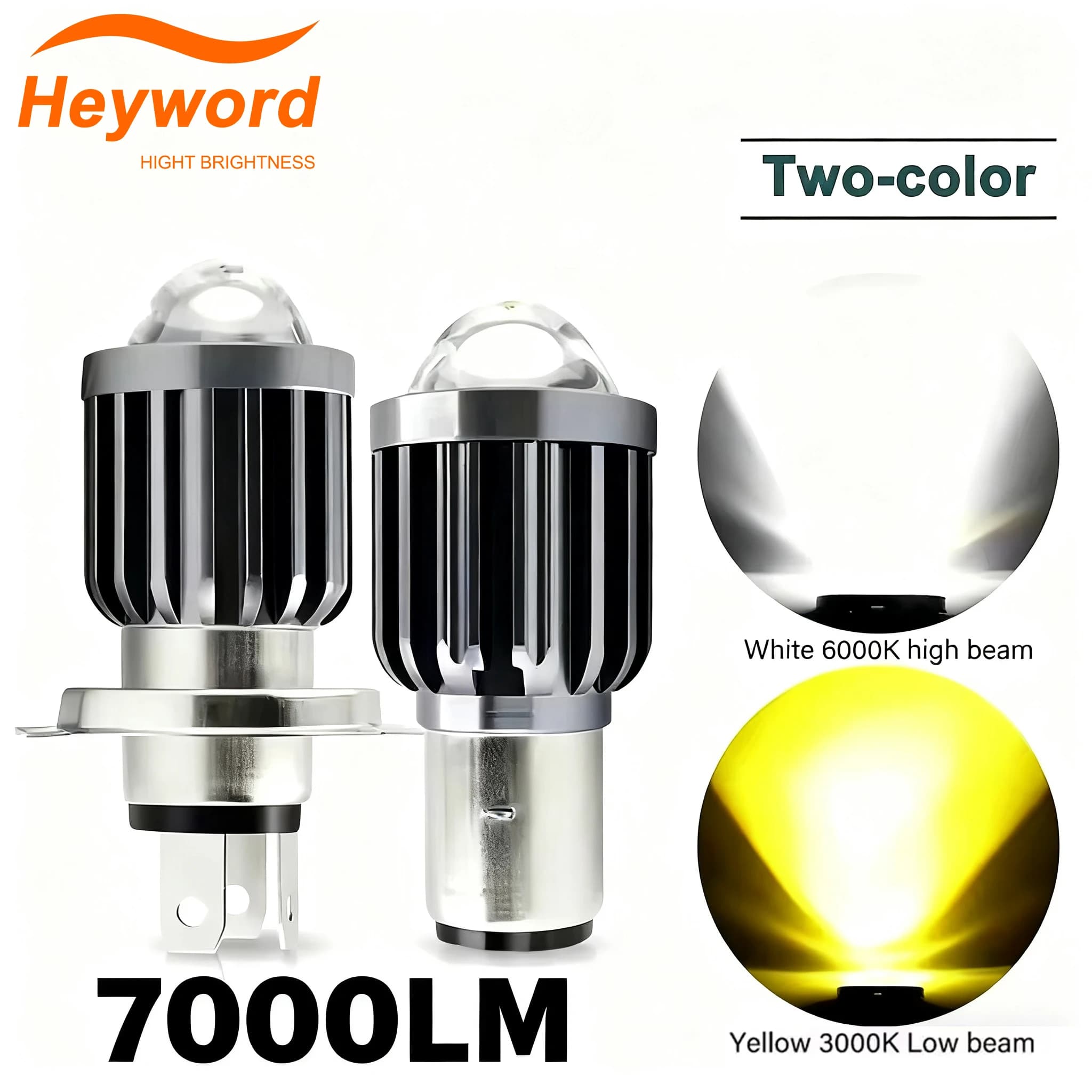 Ampoules de phares de moto, 10000lm H4 LED H6 BA20D 70000LM, lentille CSP blanc jaune, lampe Hi Lo, 