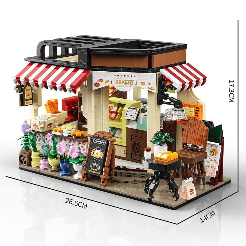 Ensemble de blocs de construction MOC Town Corner Bakery Store, boutique de pain avec table, jouets 