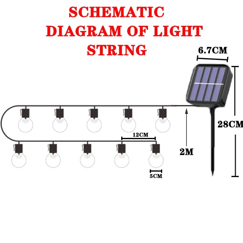 Guirlande lumineuse Led solaire d'extérieur, ampoule de rue G50, pour jardin, vacances, décoration d