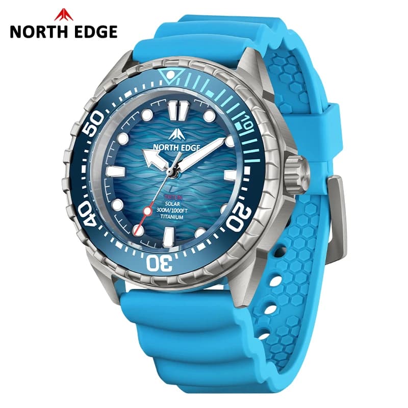Montre de plongée solaire NORTH EDGE TRITON-TI en titane et acier inoxydable, montre à quartz de lux