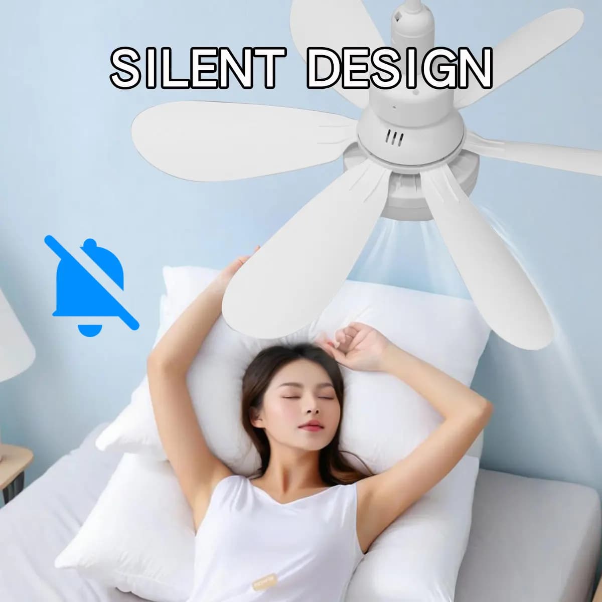 Petit ventilateur de plafond de 16,53 pouces avec lumière LED 30W, base E27, télécommande, 3 vitesse