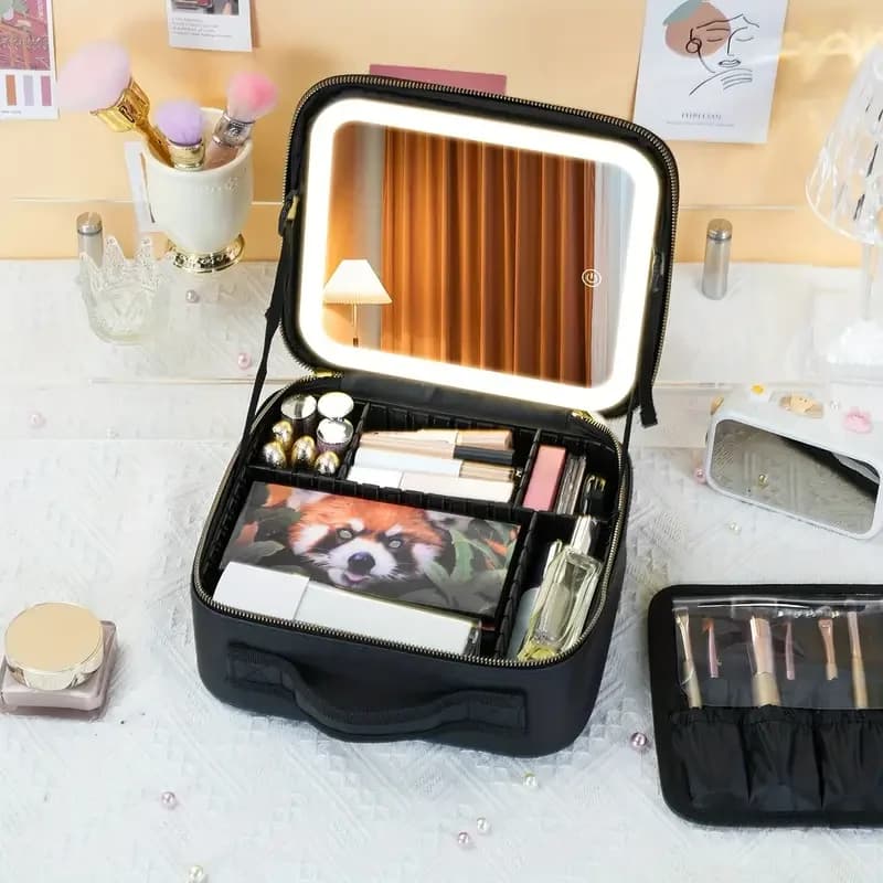 Trousse de maquillage de voyage portable avec miroir, lumière LED aste, étanche, non parfumée, batte