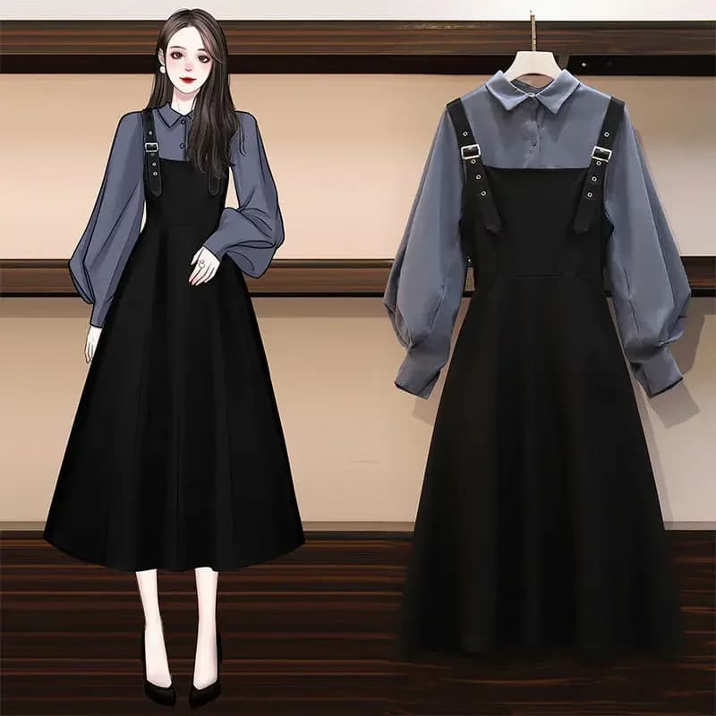 Ensemble deux pièces grande taille pour femmes, costume printemps et automne, chemise + robe à la mo