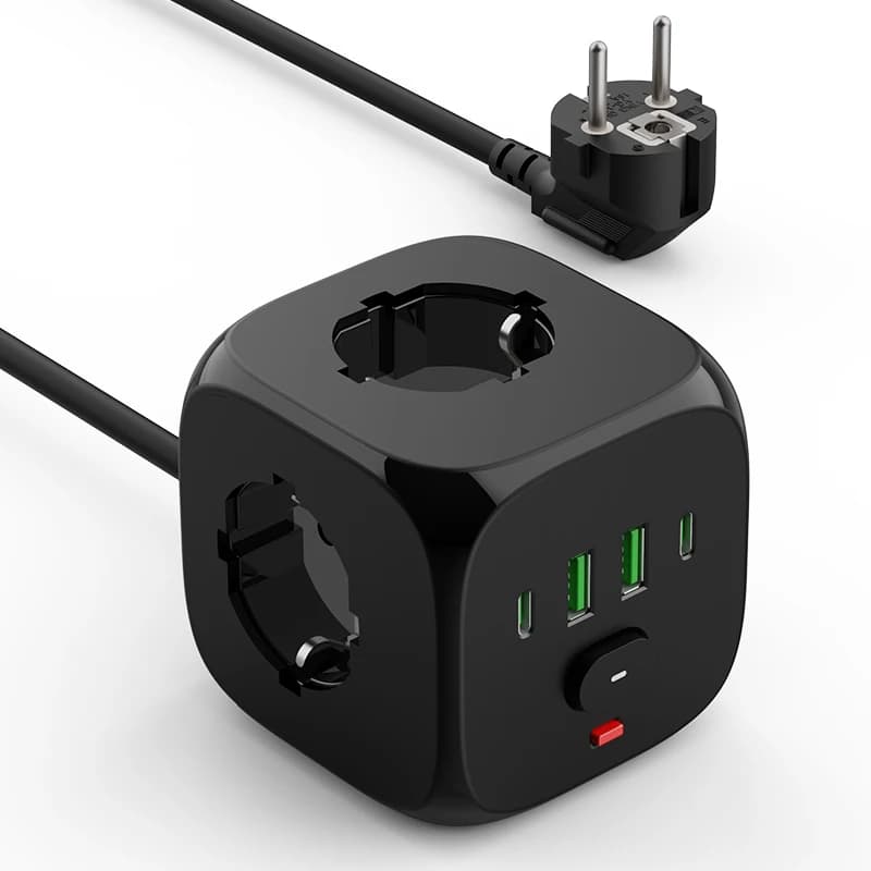 Multiprise murale avec prise EU, adaptateur de prise électrique, rallonge de 2 mètres
