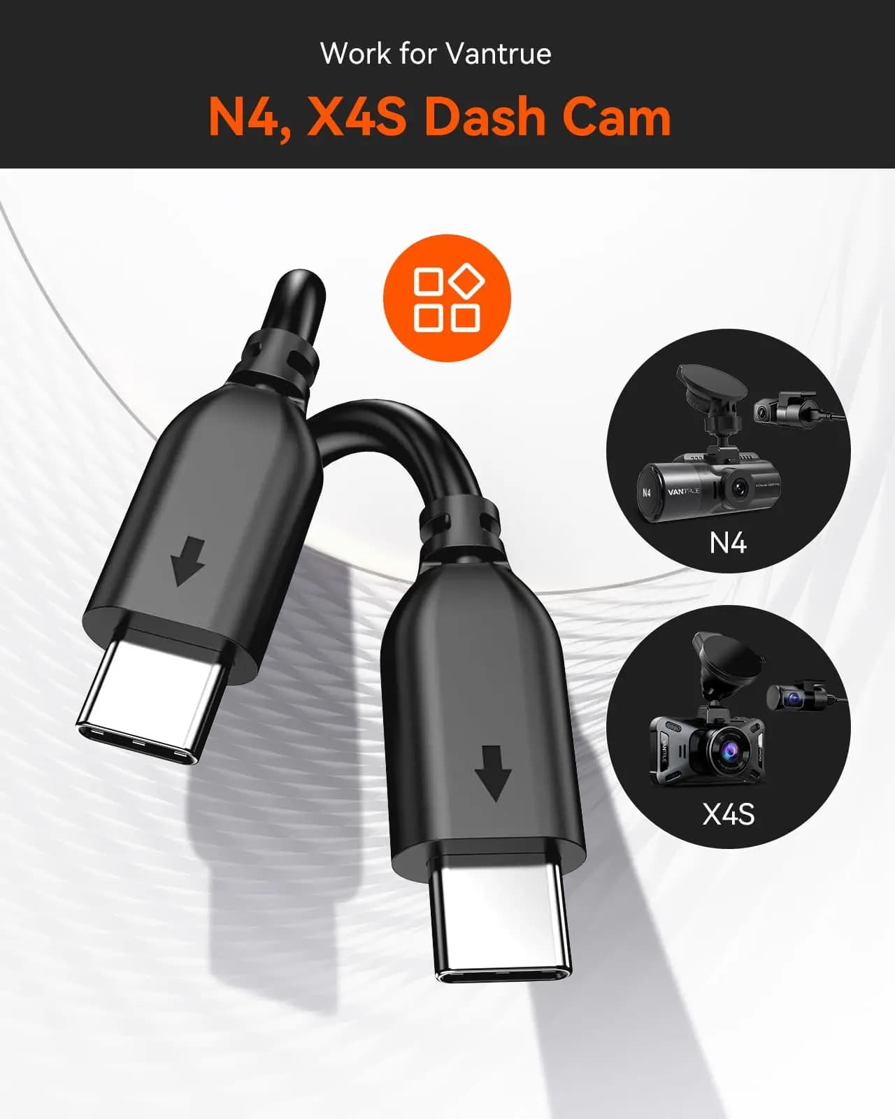 Câble de caméra arrière Vantrue pour caméra de tableau de bord N4, X4S, compatible avec SUV/camion/c