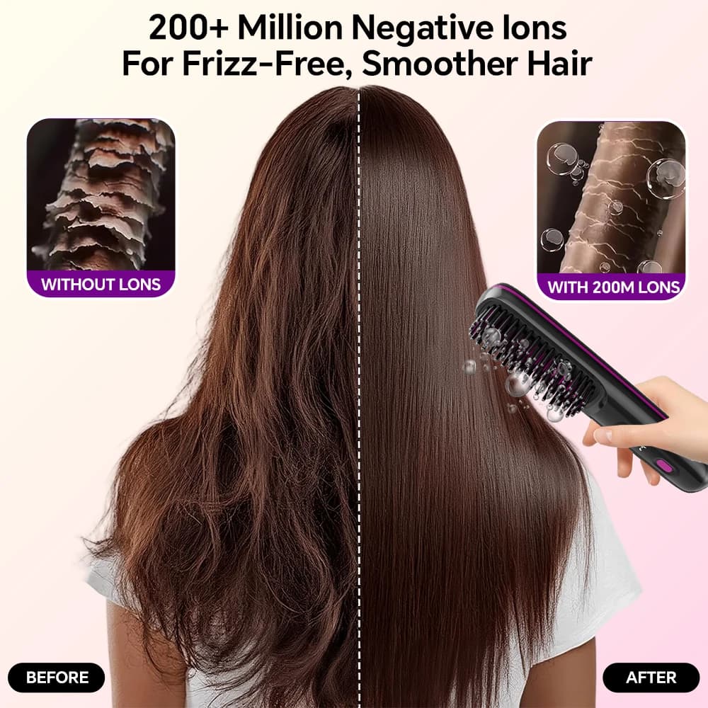 Brosse à lisser les cheveux Rechargeable, peigne ionique à lisser les cheveux, 3 réglages et afficha