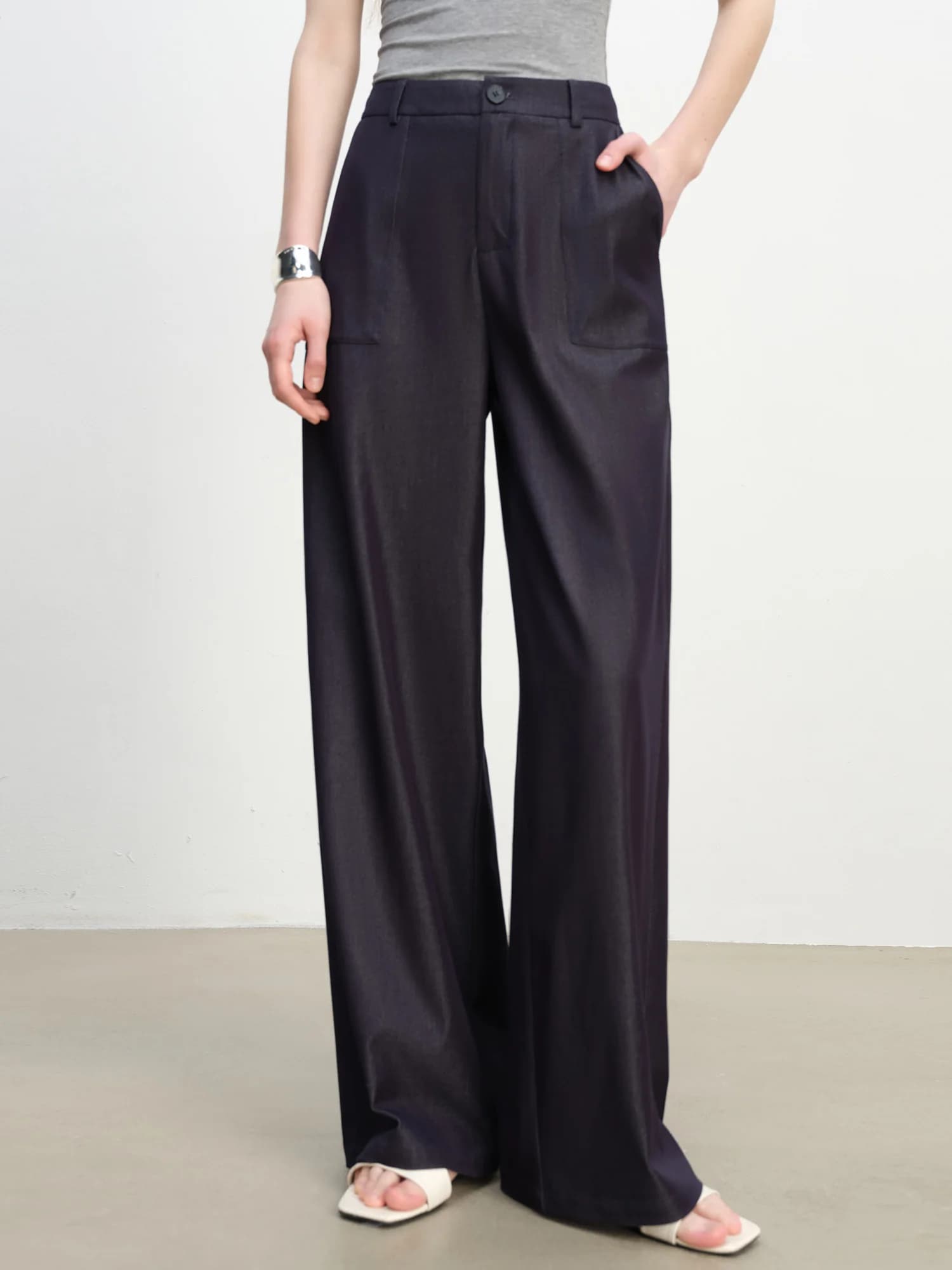 ZIQIAO 2025 Pantalon texturé à jambes larges pour femme d'été - Drape fluide et longueur au sol Silh