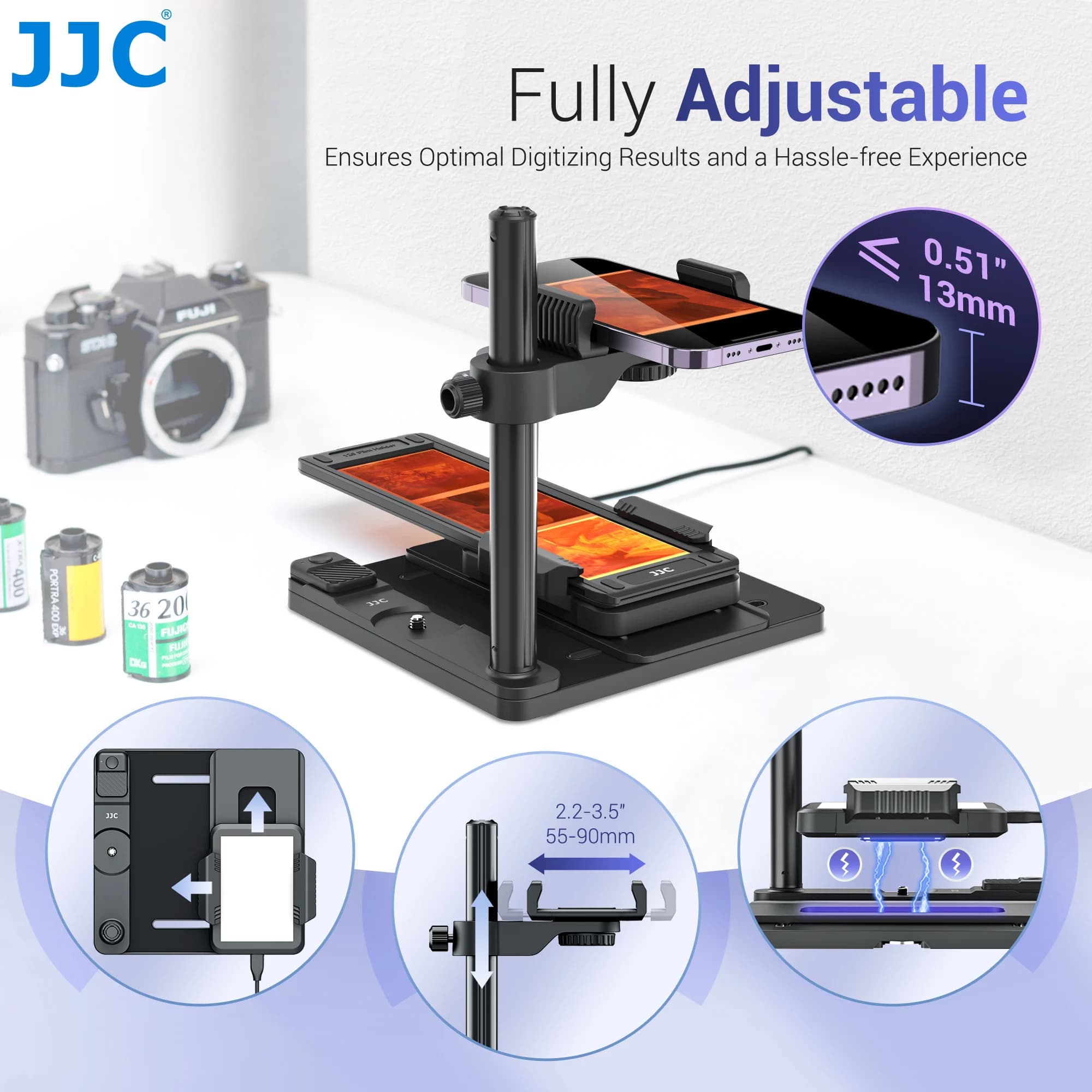 JJC-Scanner de négatifs de film pour téléphone portable, ensemble d'adaptateurs de numérisation de f