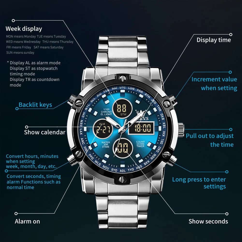 OLEVS – montre électronique multifonctionnelle originale pour hommes, réveil lumineux étanche, robe 