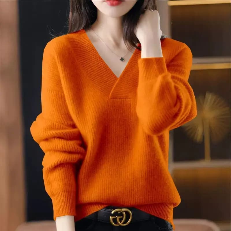 Pulls et pulls pour femmes, manches longues, col en v, couleur unie, décontracté, court, tricoté, no
