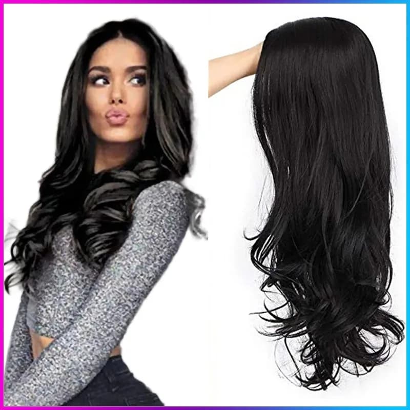 Perruque synthétique longue ondulée bouclée pour femme, aspect naturel, fibre de degré de chaleur po