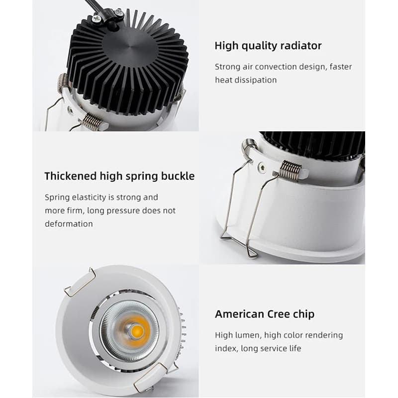 Downlight encastré Anti-éblouissement à intensité variable 7w 9w 12w 15w, projecteur Led rond de pla