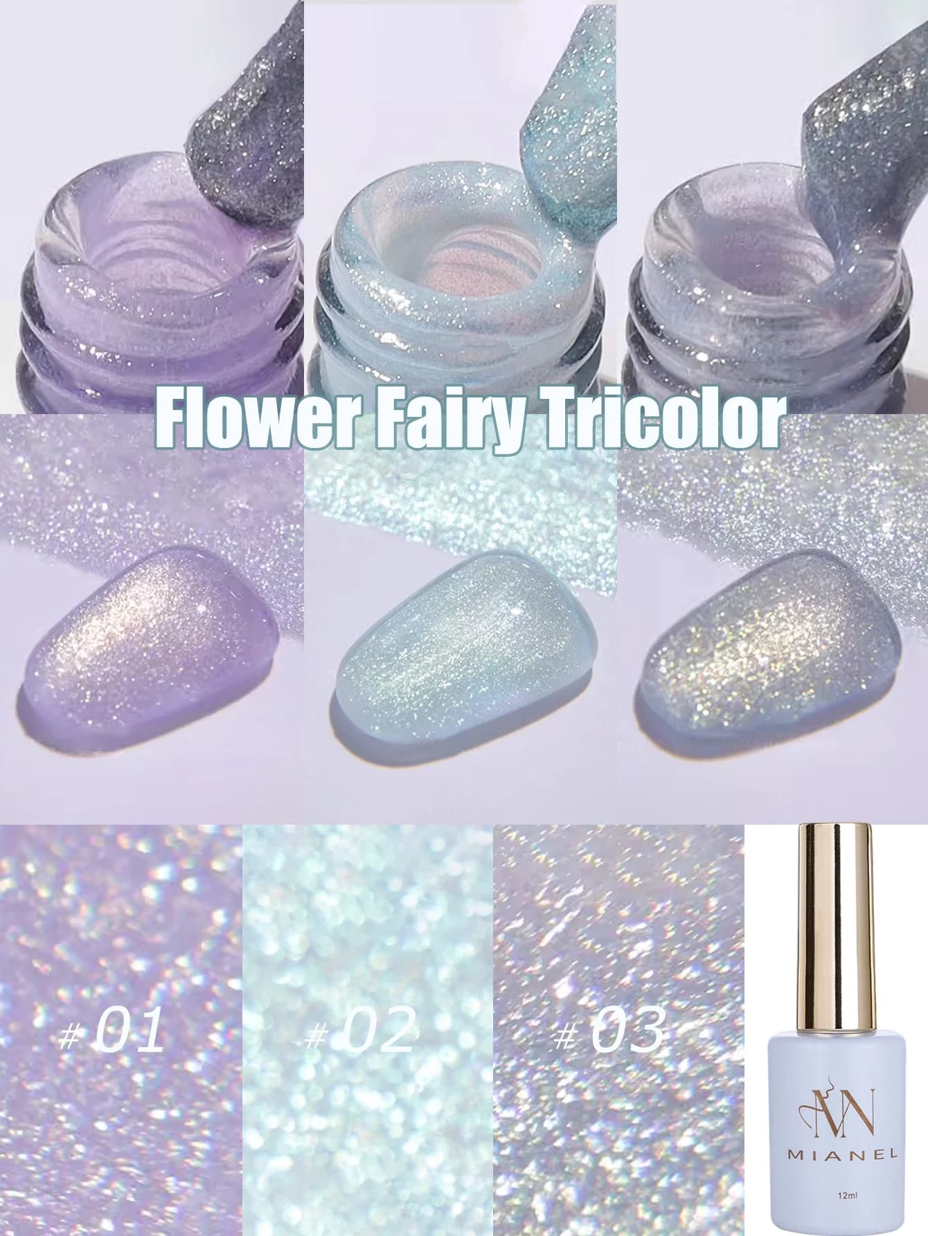 MIANEL 12ML Série Rose Bleu Blanc Vert avec Vernis à Ongles Gel Scintillant Explosif, Vernis Gel Dia