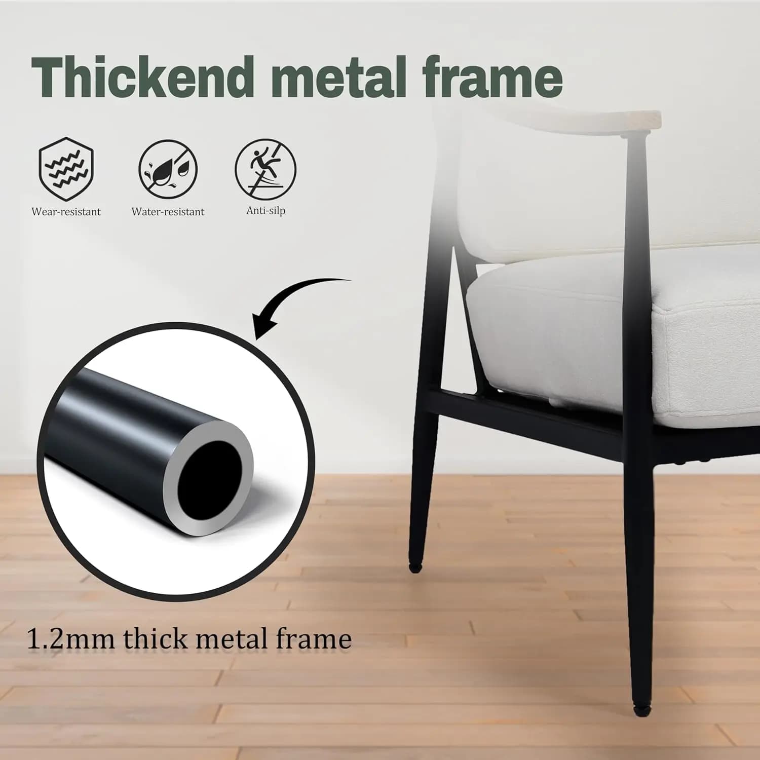 Fauteuil d'appoint rembourré de style Mid-Century avec structure en métal pour salon, chambre, burea