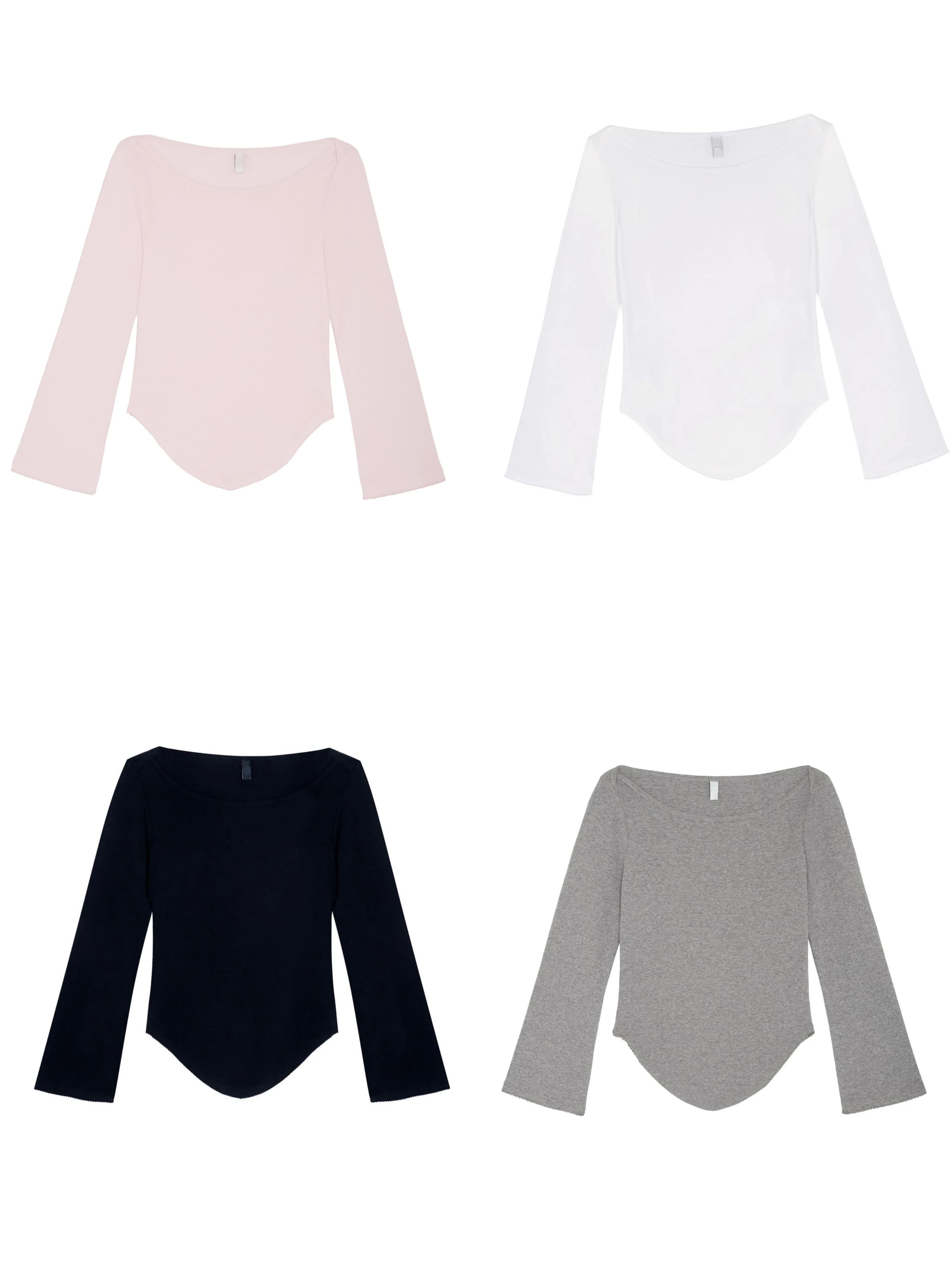 T-shirt rose à manches trois-quarts et col rond pour l'automne, haut gris à ourlet en V, haut blanc 