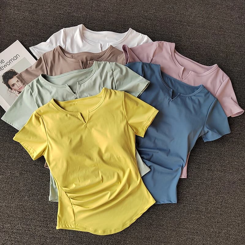 Chemises de sport pour femmes, T-shirt de Yoga à manches courtes, rembourré, serré, d'entraînement, 