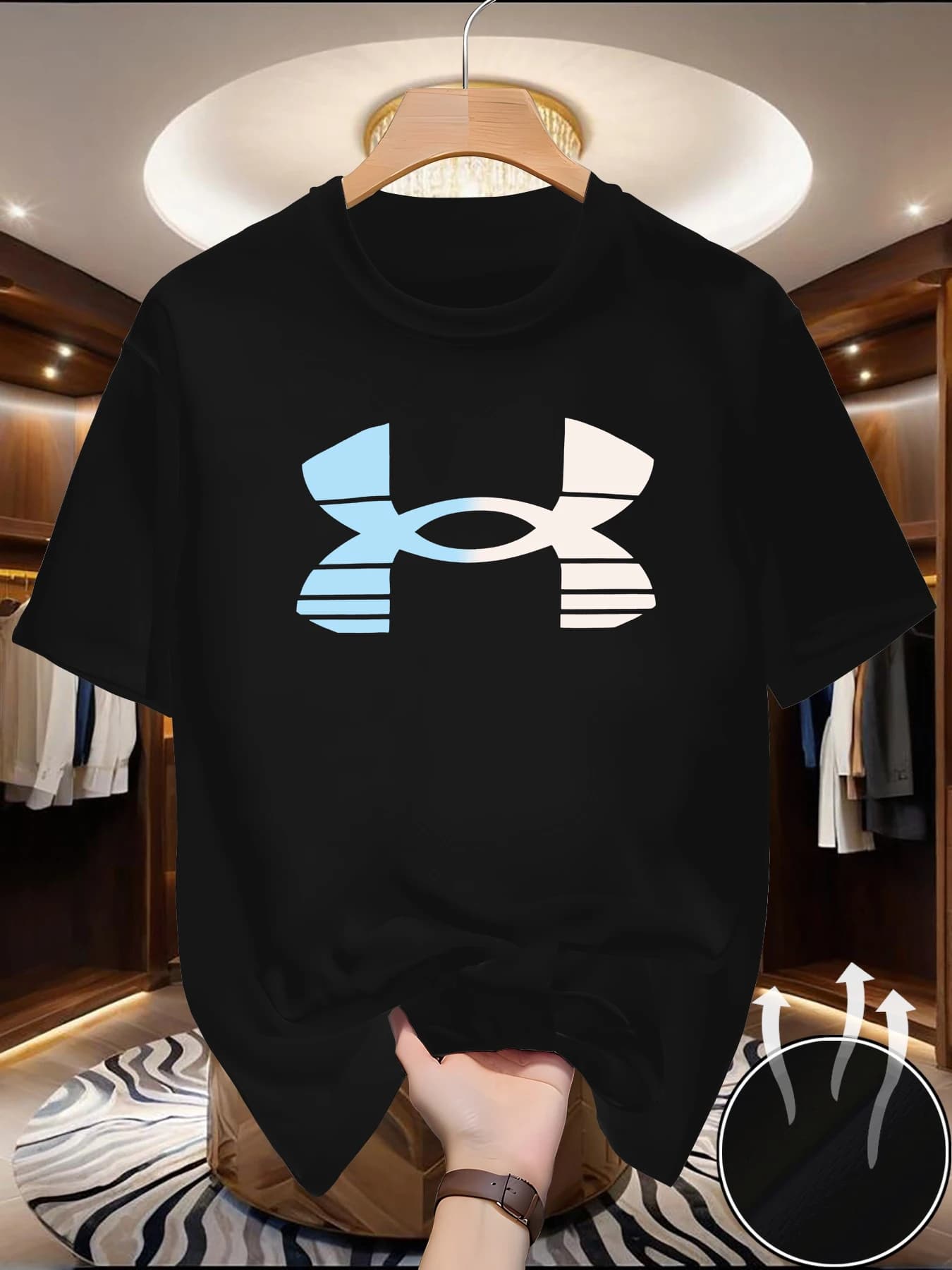 T-shirt d'été pour homme à séchage rapide en maille, motif imprimé tendance, col rond, manches court