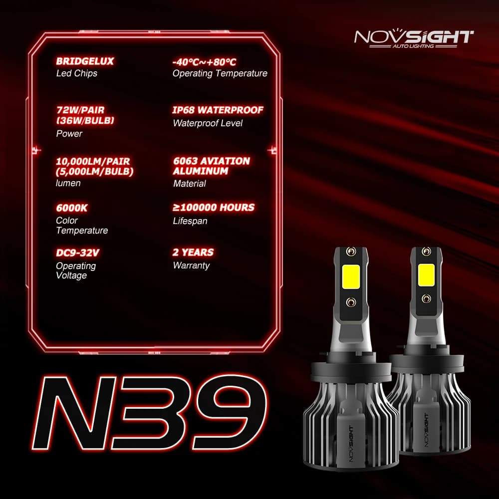 NOVSIGHT Led phare de voiture H1 H3 H4 H7 H11 H8 H9 H13 9005 HB3 9006 HB4 9007 9003 72W 10000LM 6000